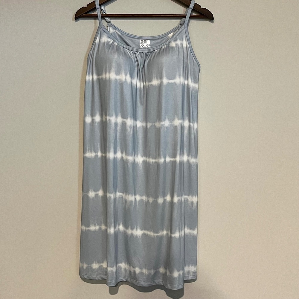 32 Degrees Cool Womens Shelf Bra Cami Dress Blue Tie Dye Sleeveless Loungewear L